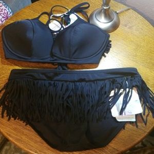 Coco Rave Black Fringe Bikini 36C/L